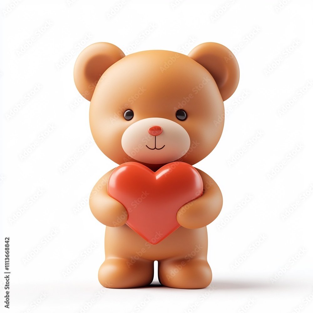 Cute 3D Teddy Bear Holding Red Christmas Heart Icon with Minimal Design Cute 3D Teddy Bear Holding Red Christmas Heart Icon with Minimal Design