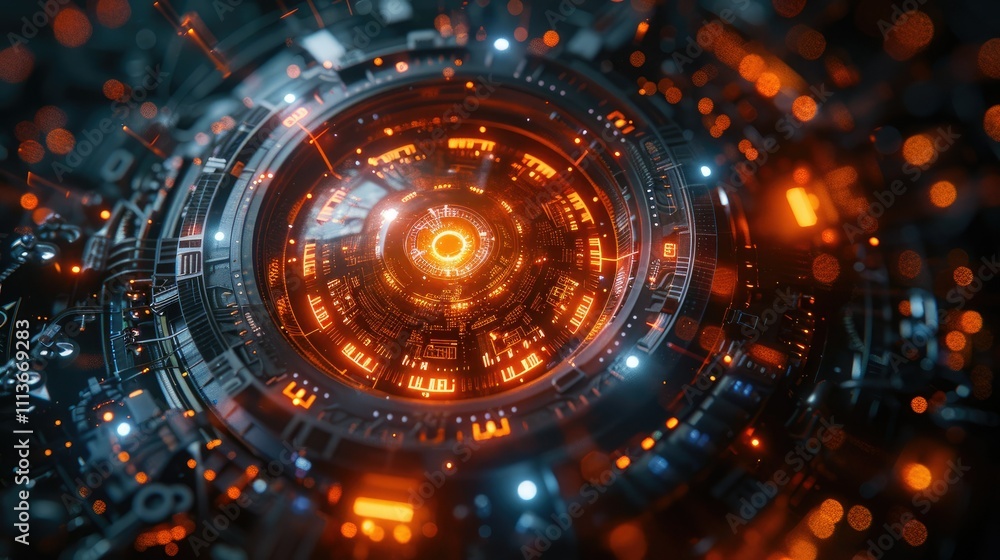 Fototapeta premium Abstract technological glowing orange core.