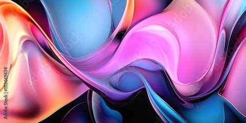 Vibrant Abstract Swirling Shapes Glossy Finish Digital Art Composition