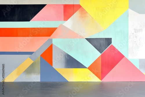 Colorful geometric mural on a wall, vibrant and modern