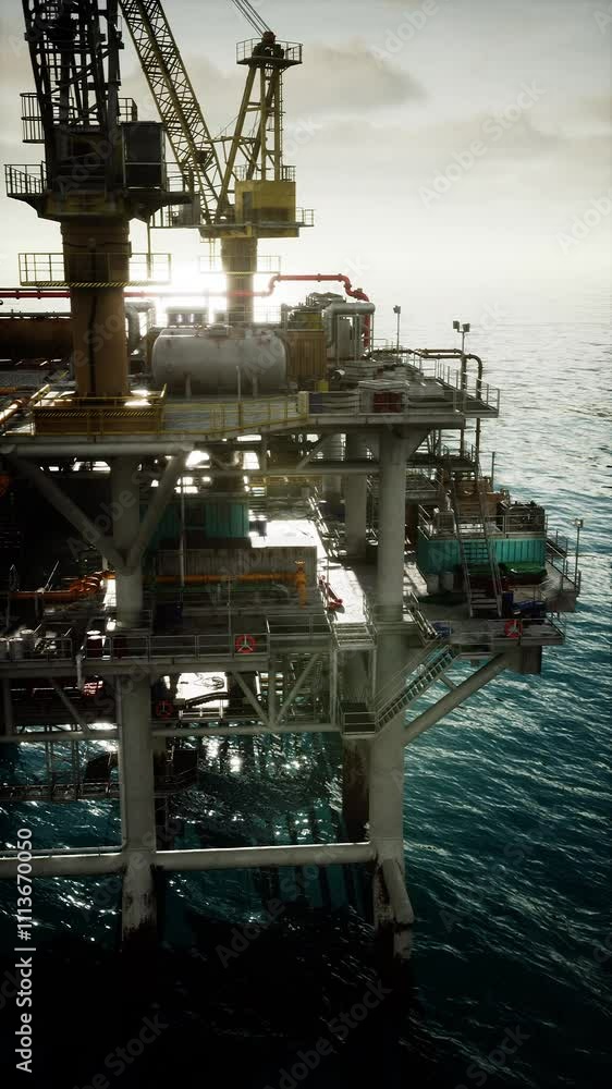 An old oil platform stands in the vast expanse of the ocean, extracting valuable resources in a remote location. An old oil platform stands in the vast expanse of the ocean, extracting valuable resources in a remote location.
