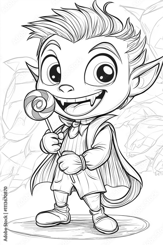 Fototapeta premium Happy Vampire with Lollipop Coloring Page for Kids