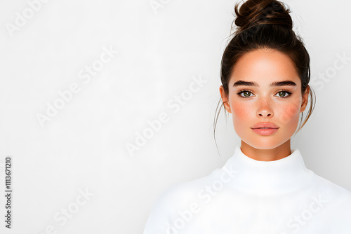 Beautiful woman studio portrait, isolated on white background