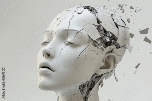 Wallpaper Mural A 3D illustration of a female android head fragmenting Torontodigital.ca