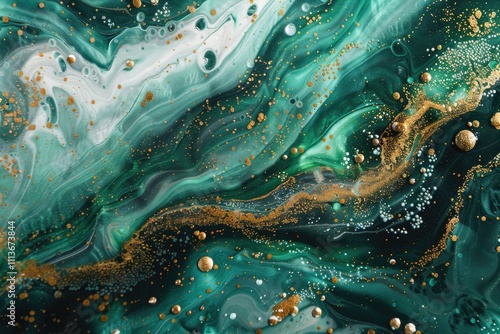 Contemporary resin art with green  turquoise  white  and gold. photo