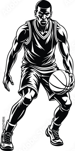 Basketball player holding the ball in a defensive stance