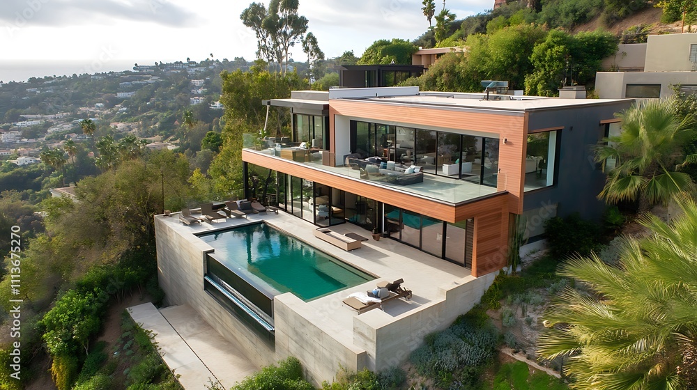 Fototapeta premium Modern Home with Infinity Pool and Ocean View
