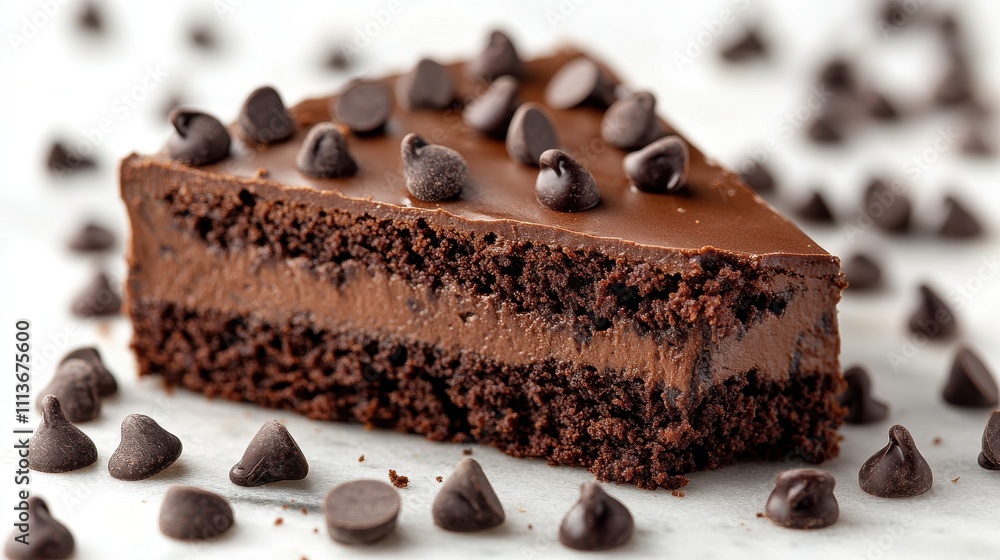 a piece of chocolate cake with chocolate chips a piece of chocolate cake with chocolate chips