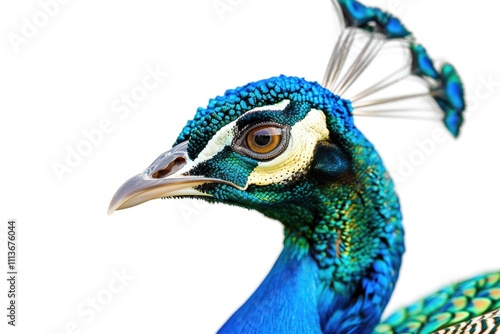 Closeup peacock isolated on white background Green peafowl photo