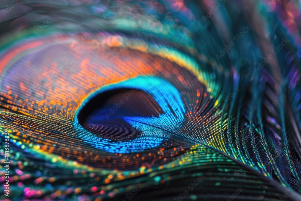Fototapeta premium Vibrant closeup of Peacock Feather