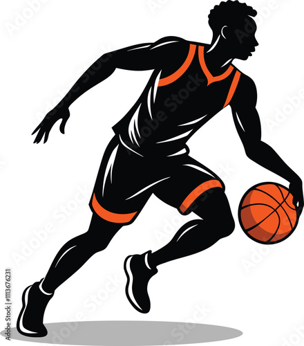 Basketball player dribbling aggressively silhouette