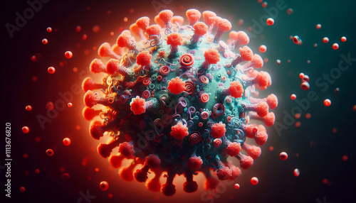 Mutant virus cells, influenza pandemic, realistic photo