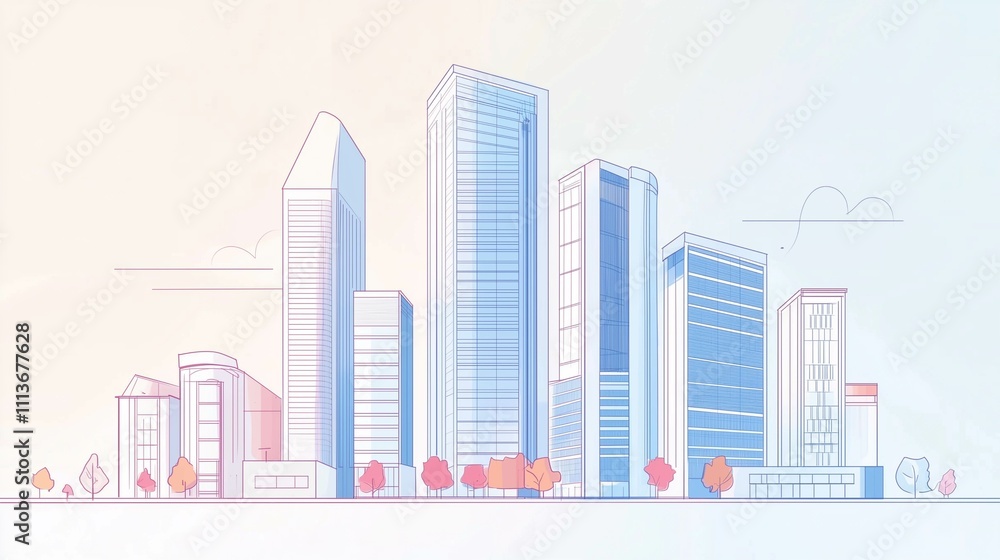 Abstract sketch high rise building. Pastel blue buildings of urban Abstract sketch high rise building. Pastel blue buildings of urban