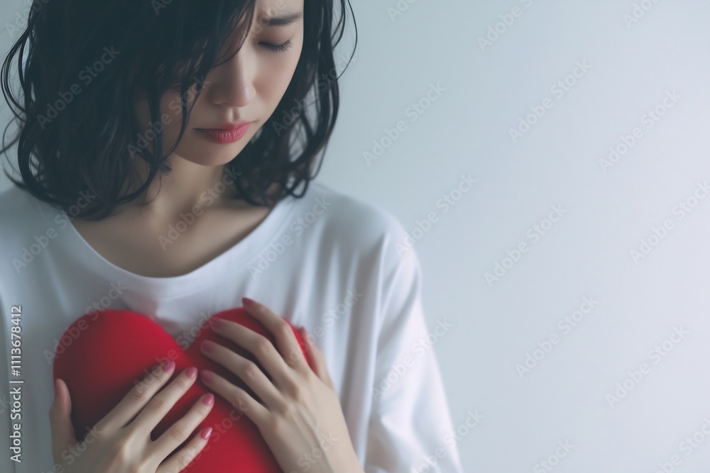Young Woman Experiencing Chest Pain and Distress at Home Concept Young Woman Experiencing Chest Pain and Distress at Home Concept