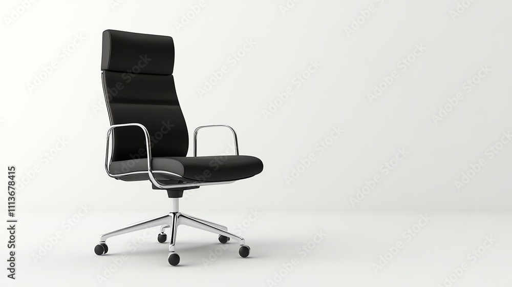 A black office chair with silver arms and wheels, on a white background.