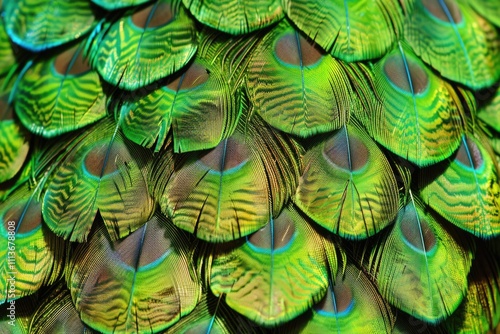 Mantle feathers of male green peafowl   peacock Pavo muticus photo