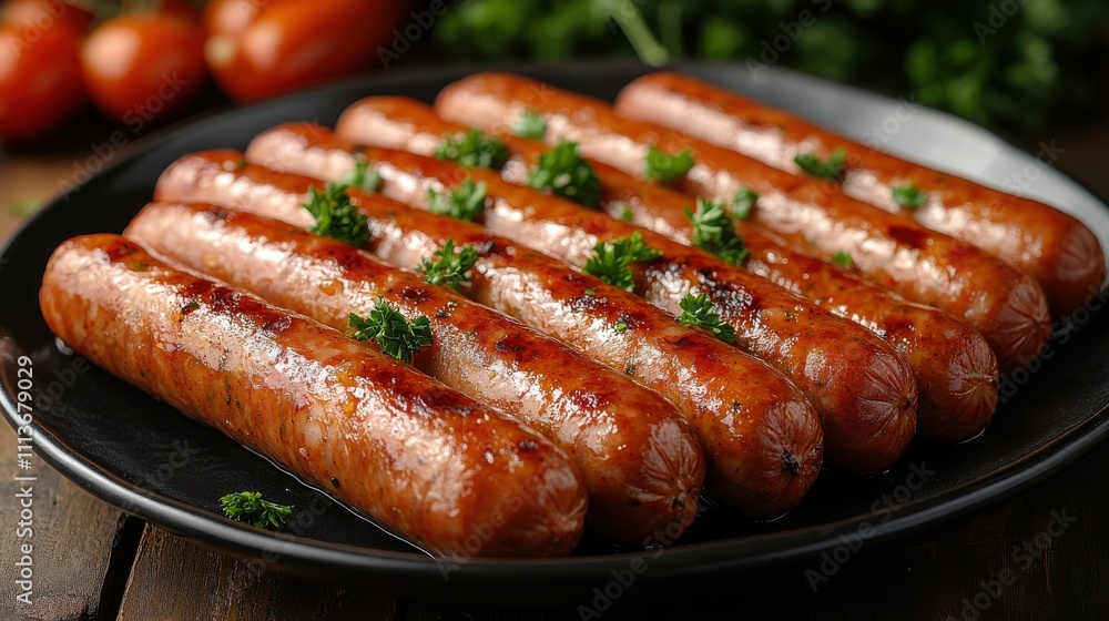 a plate of sausages with parsley on it a plate of sausages with parsley on it