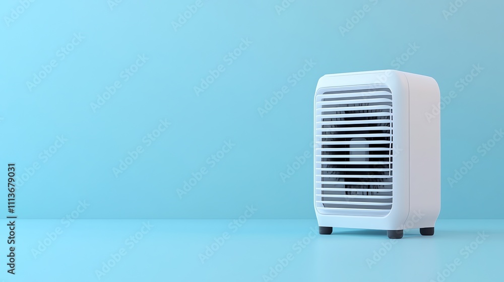 A white electric fan heater is sitting on a blue surface. A white electric fan heater is sitting on a blue surface.