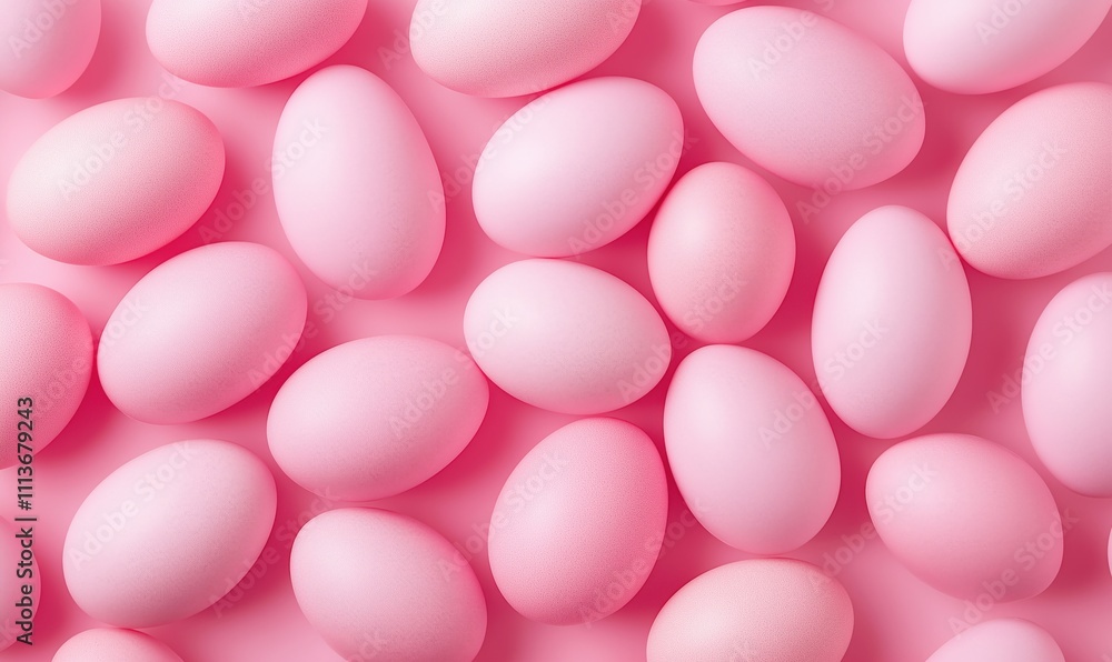 Pink eggs arranged on pink background, various sizes and shapes, smooth texture, vibrant color, playful aesthetic Pink eggs arranged on pink background, various sizes and shapes, smooth texture, vibrant color, playful aesthetic