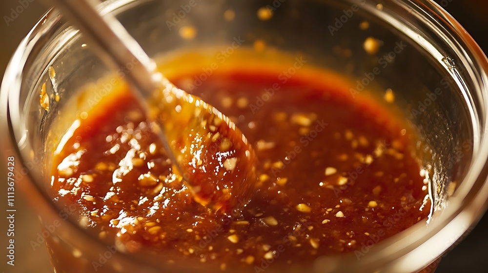 Close-Up of Sweet and Spicy Sauce with a Spoon Close-Up of Sweet and Spicy Sauce with a Spoon