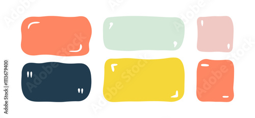 Doodle shapes and frames for social media. Color abstract isolated text box with punctuation signs. Speech bubble blobs for dialog. Kids drawing