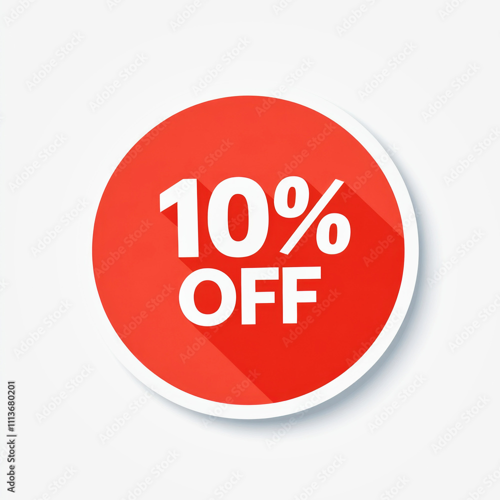 Red circular sticker displaying 10 percent off discount in bold letters Red circular sticker displaying 10 percent off discount in bold letters