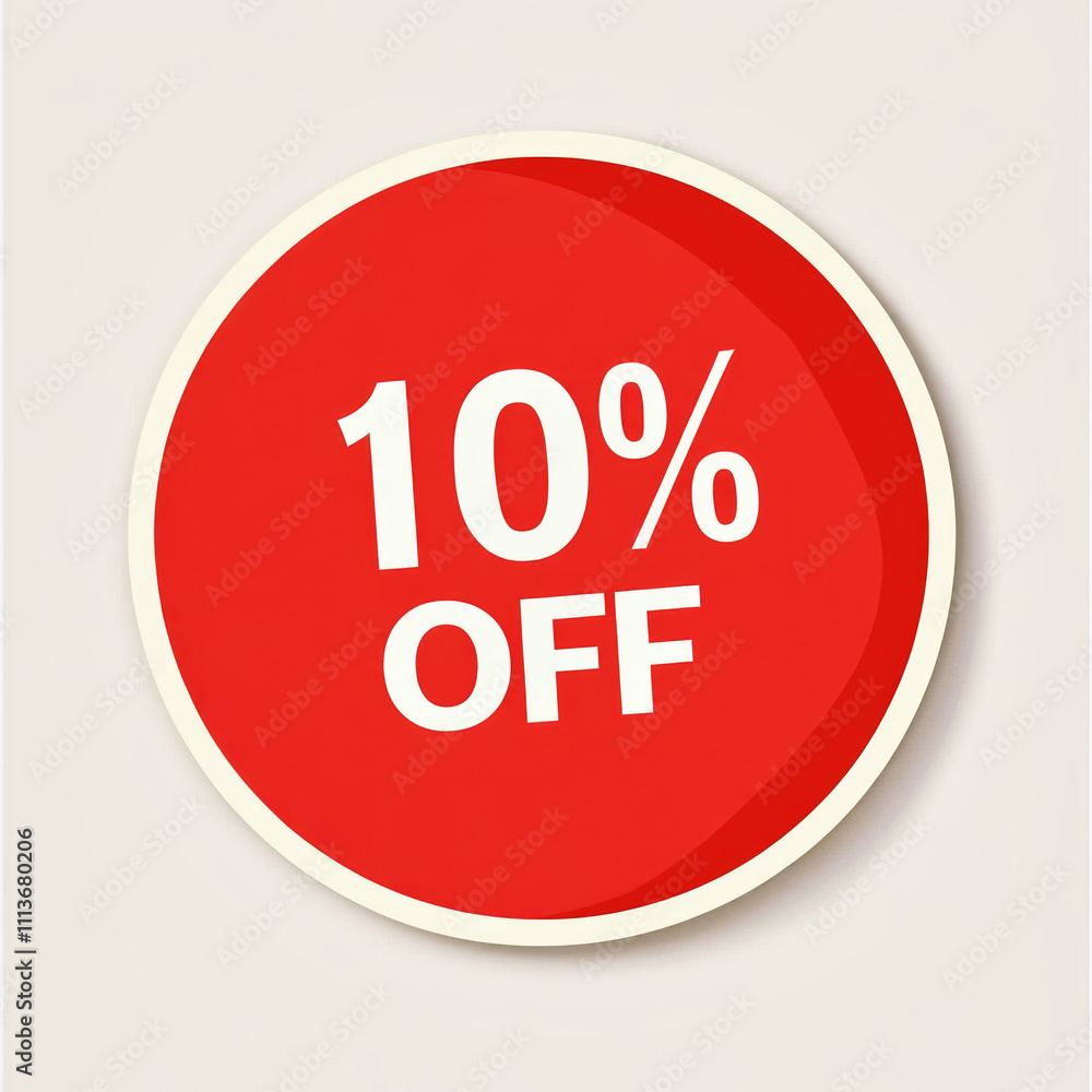 Discount sticker offering ten percent off on a minimalistic beige background for promotions Discount sticker offering ten percent off on a minimalistic beige background for promotions