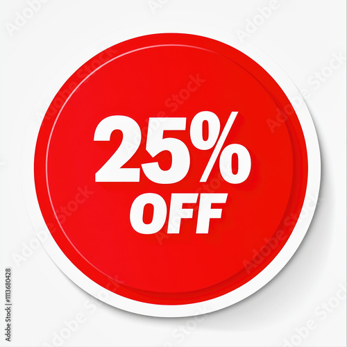 Red sticker design displaying 25% off in bold white letters on a minimalistic background