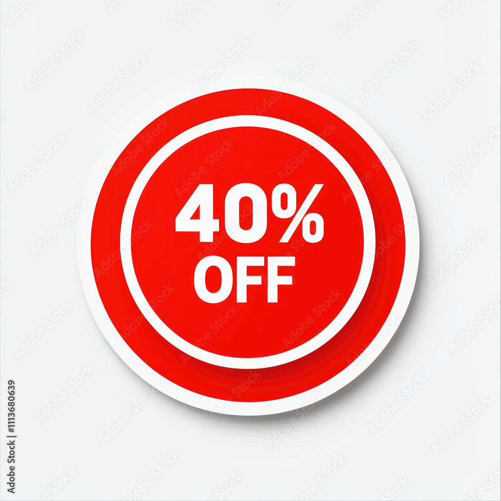 Discount sticker featuring bold white text on a vibrant red background designed for promotions Discount sticker featuring bold white text on a vibrant red background designed for promotions