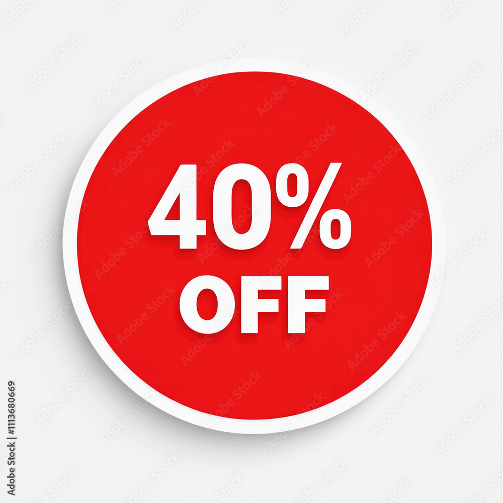 Red circular sticker displaying 40% off discount in a minimalistic design for promotional use Red circular sticker displaying 40% off discount in a minimalistic design for promotional use