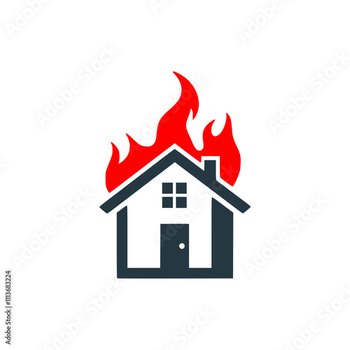 house with fire building logo vector illustration template design