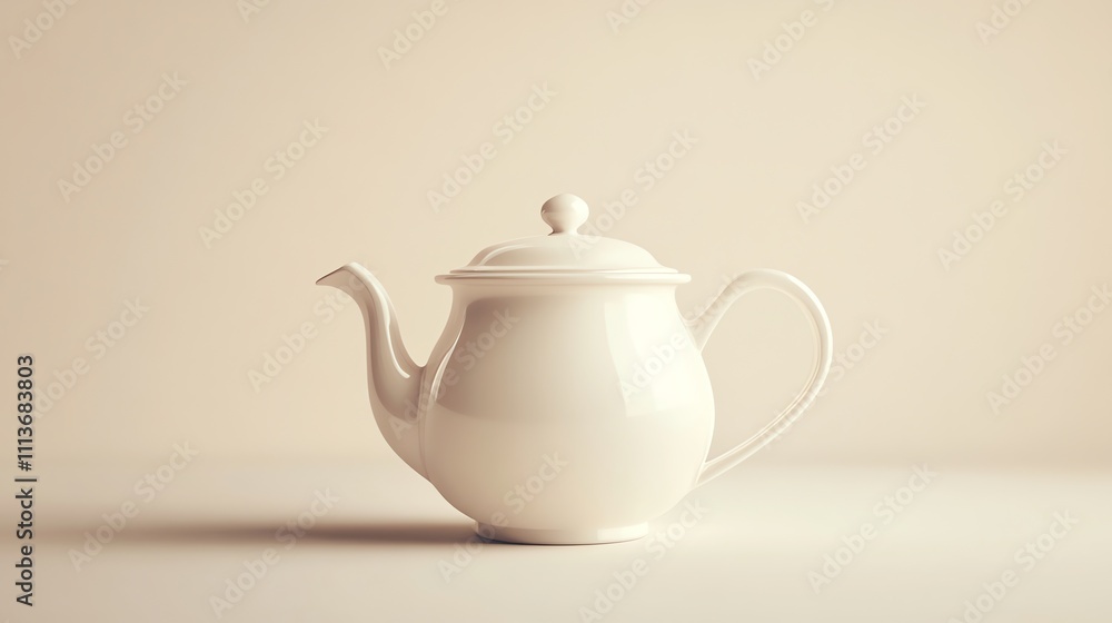 A white ceramic teapot on a beige background. A white ceramic teapot on a beige background.