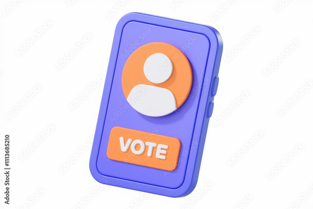 3D phone screen with a user icon and a vote button.