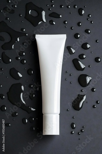 Wallpaper Mural Minimalist Blank White Cosmetic Tube with Water Drops on Dark Background Torontodigital.ca