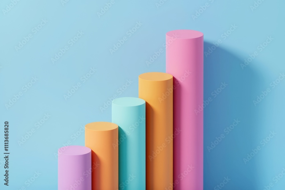 Four colorful cylinders ascending on a blue background. Four colorful cylinders ascending on a blue background.
