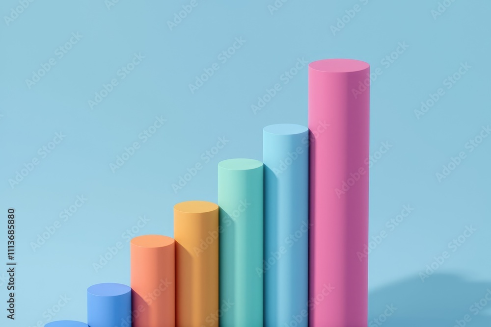 Ascending colorful cylinders on a blue background. Ascending colorful cylinders on a blue background.