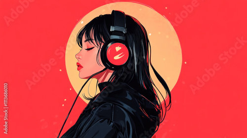 Wallpaper Mural Anime girl listening to chill music with headphones. Manga style cartoon drawing Torontodigital.ca