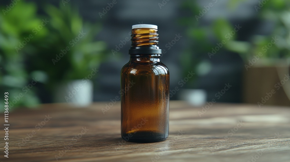 a small brown bottle with a white cap a small brown bottle with a white cap