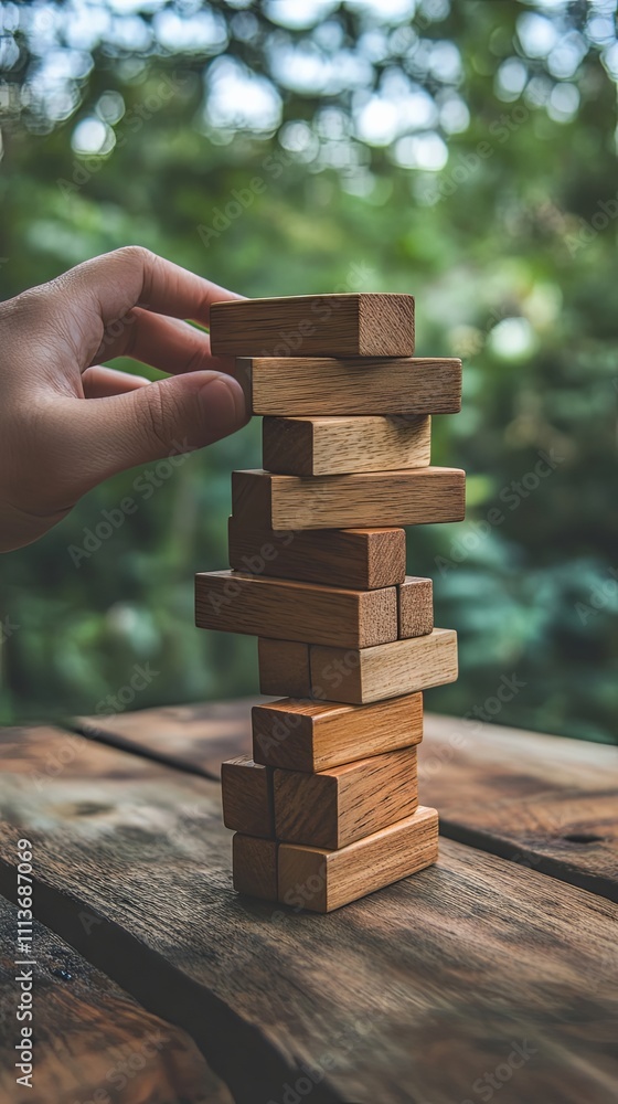 Wooden Blocks Stacked High, A Masterpiece of Construction Wooden Blocks Stacked High, A Masterpiece of Construction