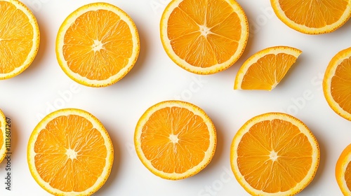 Fresh orange slices on a white background.