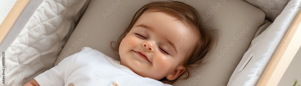 A baby sleeping peacefully in a secure crib with soft padding A baby sleeping peacefully in a secure crib with soft padding
