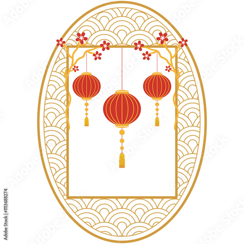 vector design of chinese frame, lantern and flower for chinese new year eps 7