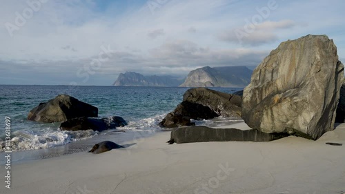 Slow Motion Beach Waves and Mountains