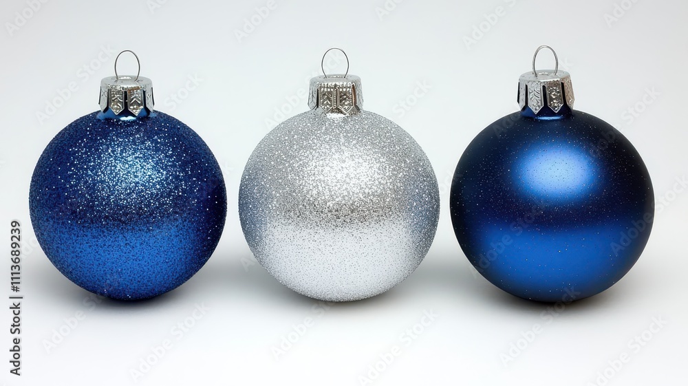 Vibrant blue and silver christmas ornaments display festive atmosphere decorative content studio view holiday spirit Vibrant blue and silver christmas ornaments display festive atmosphere decorative content studio view holiday spirit