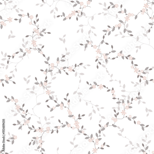 seamless pattern of flowers leaves and branches on white background