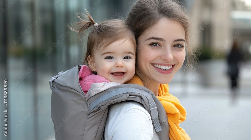 A babysafe baby carrier with reflective strips for safety A babysafe baby carrier with reflective strips for safety