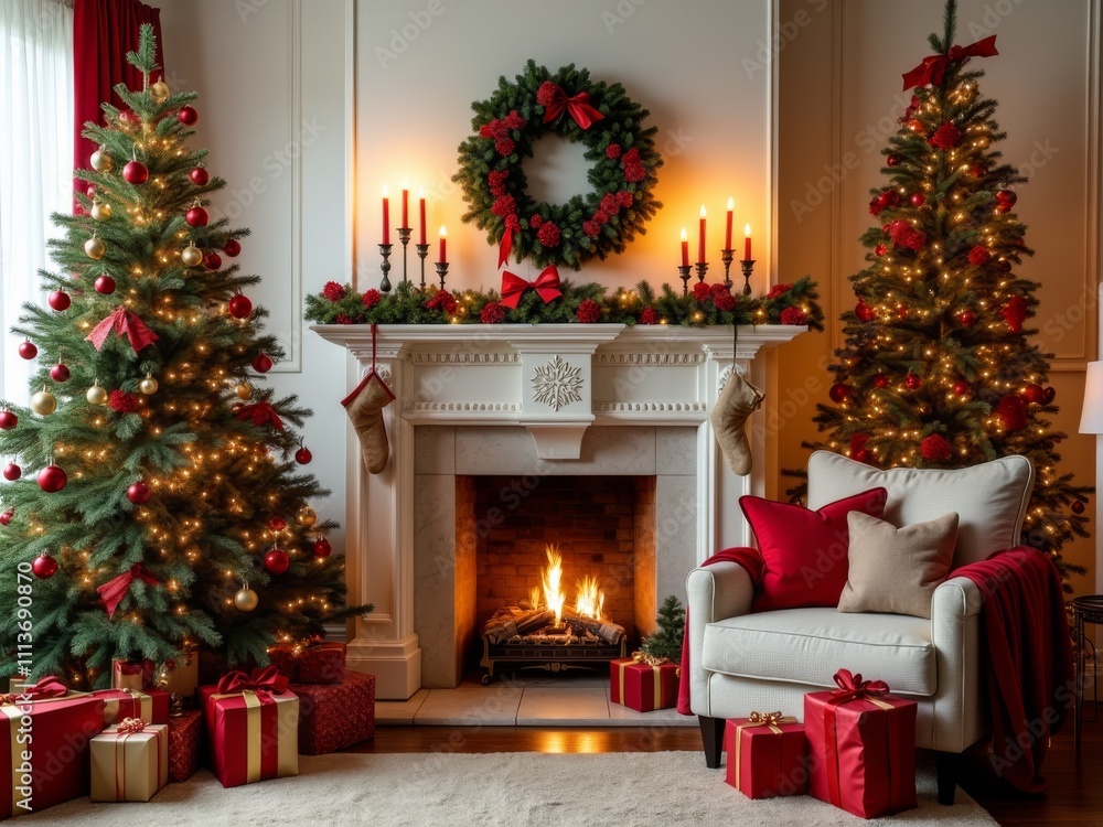Modern Minimalist Living Room with a Christmas Tree and Elegant Décor Modern Minimalist Living Room with a Christmas Tree and Elegant Décor