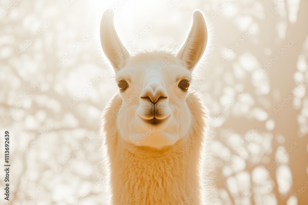 Obraz premium Whimsical Llama Portrait Celebrating National Llama Day, Easter, and Valentines Day in Bright Nature Setting