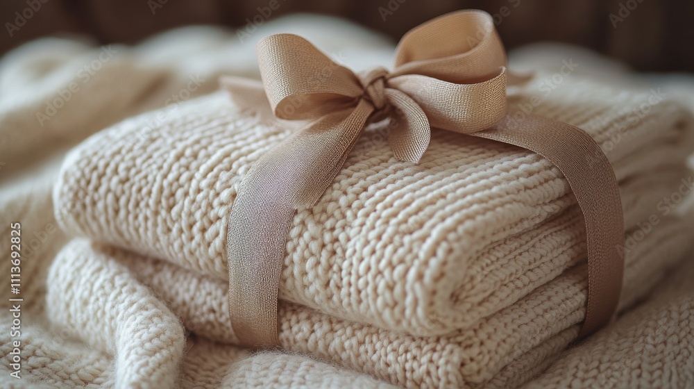 a white blanket tied with a ribbon a white blanket tied with a ribbon
