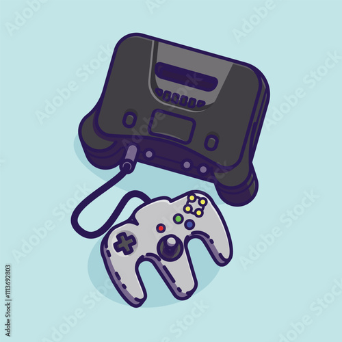 Simple game console and controller Nintendo 64 cartoon vector illustration Collection of game console concept icon isolated